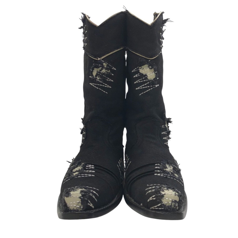 King Exotic Men's Denim Distressed Fabric Cowboy Boots Size 8.5 EE Black Western - Picture 3 of 11